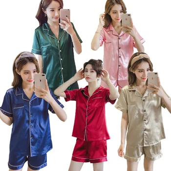 Ženy Sleepwear Krátke Saténové, Hodvábne Pyžamo Set pre Ženy, Plus Veľkosť Pyžamá Letný Odev Ázijské Veľkosť