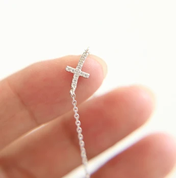Choker Náhrdelník Ženy elegantná malé roztomilé cz kríž kúzlo sideway kríž 925 sterling silver chain náhrdelník