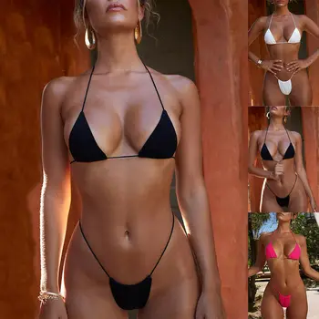 Nové Letné Sexy Ženy, Micro G-String Bikini Set Podprsenky Remeň Čipky Push up Čalúnená Ženské Plavky Kúpacie Plavky Biquini