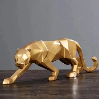 Moderné Abstraktné Black Panther Živice Geometrické Sochárstvo Živice Leopard Socha Remesiel Wildlife Art Decor Darček Ornament Dekorácie