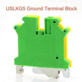 50Pcs uzemňovacia Svorka Bloky USLKG5 DIN lištu Priskrutkujte Typ Terminálu Bloky UK-5N Žltá Zelená Uzemnenie Morsettiera Konektor 4mm2