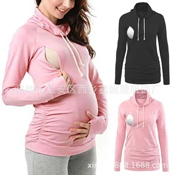 Tehotné ženy, dojčiace dlhým rukávom sveter Skladaný multifunkčné Hromadu golier na Jar a na Jeseň