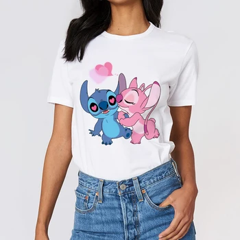 Disney Oblečenie T-shirt Lilo & Stitch Tlačiť T-shirt Streetwear Topy Žena Voľné Tričko Krátky Rukáv Harajuku Žena T tričko