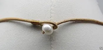 Prírodné 10-11 mm Veľké Biele Kultúrne Perlový Náhrdelník Kožené Reťazca Rastúci Reťazec