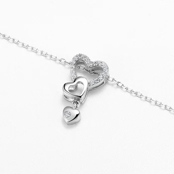 Nekonečná láska 925 Sterling Silver Žiarivý zirkón náhrdelník Srdce k srdcu Tvar Pre ženy Šperky, Prívesok Reťazca Módne Darček 2019