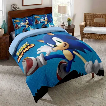 Nové Modré Sonic The Hedgehog posteľná bielizeň Nastaviť Cartoon Dospelých, Deti 3d Vytlačené Perinu Set s obliečka na Vankúš Twin Plný King Size Queen