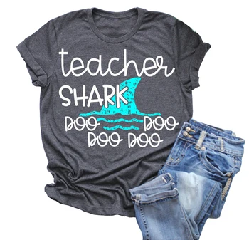 Hipster Krátky Rukáv Ženy Učiteľ Shark T-Shirt Camiseta Mujer Lete luxusné dizajnér Baseball tričko Plus Veľkosť estetické Top T