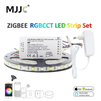Zigbee LED Svetelný Pás 5M 12V RGBCCT 5050 Zigbee ZLL Odkaz Domov Smart LED Pásy Nepremokavé RGB Dual Biela Pracovať s Alexa Echo