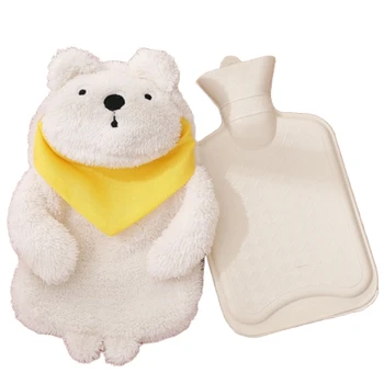 Rubber Teplej Vody Taška Ručné Teplejšie Otepľovanie Fľaša Nohy V Teple Plyšové Textílie Zimné Otepľovanie Roztomilý Darček-Biely Medveď