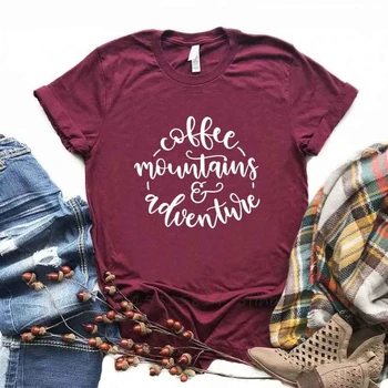Káva Hory A Dobrodružstvo Ženy Tshirts Organické Bavlnené Tričko Pre Lady Dievča, Žena, T-Shirts Grafický Hornej Tee Prispôsobiť
