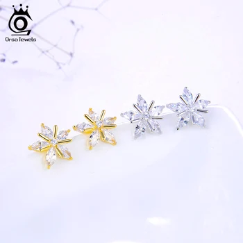 ORSA ŠPERKY, Módne 925 Sterling Silver Snowflake Nádherné Stud Náušnice pre Ženy Módne Zimné Vianočný Darček Šperky SE172
