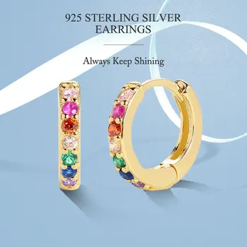 Autentické 925 Sterling Silver Rainbow Hoop Náušnice 18K Zlatom Jemné Náušnice pre Ženy Strany Datovania Šperky Darček