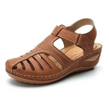LIHUAMAO Lete gladiator sandále kliny podpätky bežné vonkajšie otvory topánky pohodlné, priedušné ríme plážové sandále na platforme
