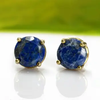 Jednoduché Kolo Lapis Modré Crystal Náušnice Ženy Zlato Prírodného Kameňa Klincami Elegantná Svadobné Kamene, Šperky Výročie Darček