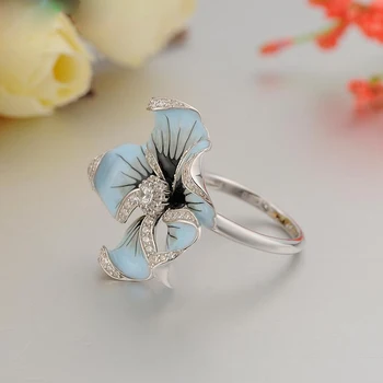 2019 Nové Modré Romantický Sakura Cherry Kvetov Kvetinový Prstene pre Ženy, Luxusné Veľký Kvet, Kvapka Oleja Drahokamu Krúžky Darček Z3M350