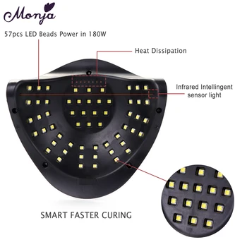 Monja hz 180w Inteligentné Vlasov, Nechtov UV Gél Rýchle Vytvrdnutie LED UV Lampa Smart Displej Časovač, Automatický Senzor Nail Art poľský Sušenie Stroj