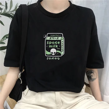 Mimozemskej Mlieko Ženy Tričká Unisex Estetické Harajuku Graphic Tee Vintage Pastel Goth Nadrozmerné T Shirt Tumblr Oblečenie