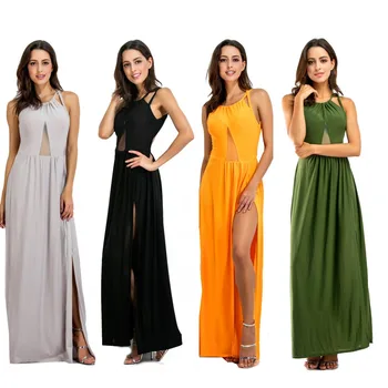 Oblečenie UVRCOSclothing UVRCOS 2020 Hot Predaj Oka jednofarebné Šaty, Šitie Split Šaty