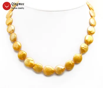 Qingmos Trendy Prírodné Perlový Náhrdelník pre Ženy s 12-13mm Mince Orange Sladkovodné Perly Chokers Náhrdelník Šperky 17