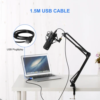 USB Mikrofón Kondenzátora D80 Nahrávanie Mikrofón so Stojanom a Krúžok Svetlo pre PC Karaoke Streaming Podcasting na Youtube