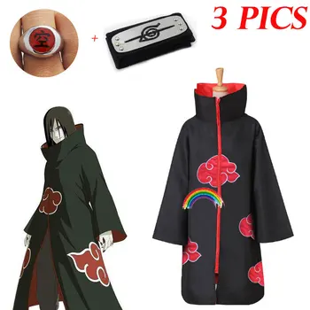 3 FOTKY Naruto Kostým Akatsuki Plášť Cosplay Sasuke Uchiha Cape Cosplay Itachi Oblečenie kostým Akatsuki VŠETKÝCH ČLENOV 11SETS