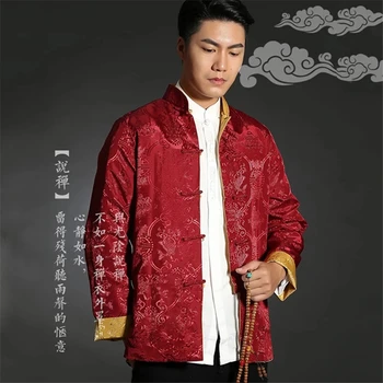 Tang vyhovovali Čínsky Tričko Štýl Bunda Golier Tradičné Čínske Oblečenie pre Mužov, Hodváb Kungfu Cheongsam Top Hanfu Muž Oboch Stranách
