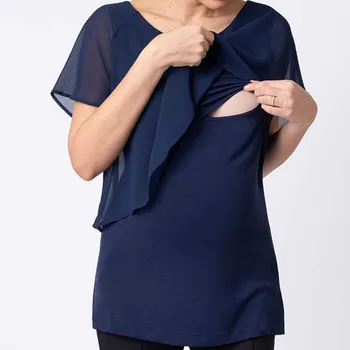 Materské oblečenie-krátke rukávy tričko pevné dojčenia T-shirt tehotenstva ženy O-golier bavlna svetement femme ropa embar
