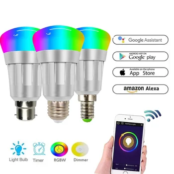 7W E27/B22/E14 RGBW WiFi Smart Žiarovky Pre Amazon Echo Alexa Domovská stránka Google Stmievateľné Bezdrôtové Diaľkové Ovládanie Svetla, Žiarovky Lampy