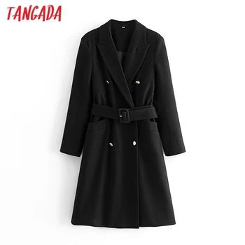 Tangada Ženy 2020 Zimné Elegantné Čierne Vlnené Kabát S Lomka Vrecká Žena vrchné oblečenie Elegantný Kabát 3W49