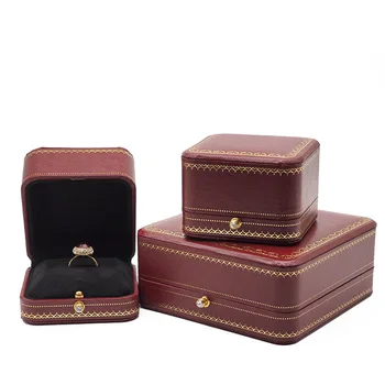 Červené Kožené papier šperky organizátor krabice a obaly snubný prsteň prípade náramok/náhrdelník/náramok Vianočného darčeka.