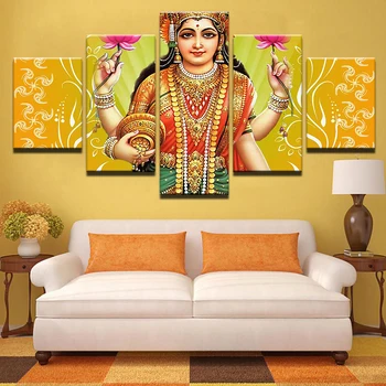 5 Kus India Bohyňa Bohatstva Lakshmi Plátno na Maľovanie HD Vytlačené Modulárny Obrázky Obývacia Izba Domáce Dekorácie na Stenu Umenie Plagátu
