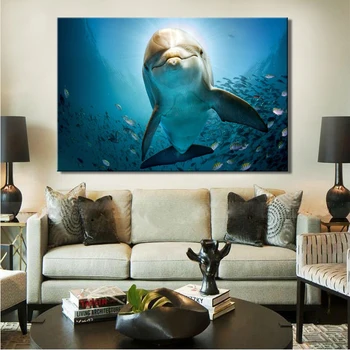 Roztomilý Delfín Seascape Plátno na Maľovanie Krajiny Plagáty a Vytlačí Cuadros Wall Art Obrázky pre Obývacia Izba Domáce Dekorácie
