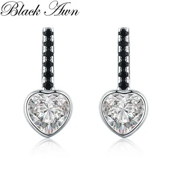 Romantický Neo-Gotickom 925 Sterling Silver Srdce Black Spinelovou Trendy Zapojenie Náušnice pre Ženy, Jemné Šperky Bijoux I045