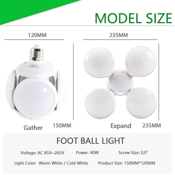 LED Žiarovka E27 futbal UFO lampa 360 stupňov, Skladanie Žiarovka 40W 28W AC 85-265V 6W 12W 20W 220V 240V led Reflektor, Studená/Teplá Biela