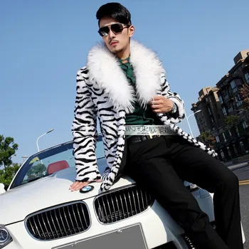 Horúce 2020 Nové Mužov Značky Módnych Bežné Stredne Dlhé Umelú Kožušinu Kabát Leopard Kabát Oblečenie Spevák Kostýmy Priekopa