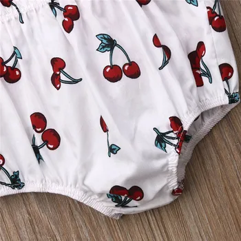 Novorodenca Dievča Oblečenie Letné Jumpsuit Romper Prehrabať Cherry Tlač Spájať Jeden Kusov+ Hlavový Most Oblečenie
