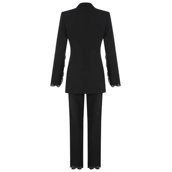2020 módy nové OL biely oblek dámske dvojdielne sexy klope čipky otvoriť rozdeliť dlhý rukáv jediné tlačidlo vrecko na kabát a nohavice oblek