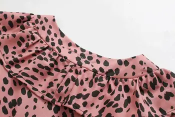 2019 nové žien O krk zviera vzor tlače skladaný volánikmi mini šaty sladké agaric čipky leopard vestidos bežné šaty DS3021