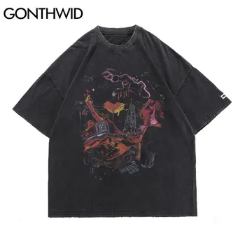 GONTHWID Nadrozmerné T-Shirts Hip Hop Núdzi Graffiti Punk Rock, Gothic Tee Košele Streetwear Harajuku Lumbálna Krátke Rukáv Top