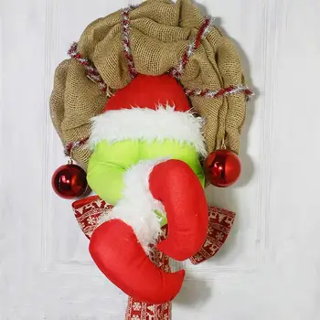 Vianočný Veniec Dekorácie Zlodej Ukradol Vrecoviny Visí Garland Plnené Elf Nohy Predstavujú pre Thanksgivings Predné Dvere Dekorácie