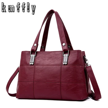 KMFFLY značky ženy, kožené kabelky dámske tašky cez rameno žena messenger taška veľká kapacita dámy bežné tote bag black/red