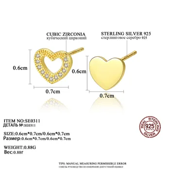 CZCITY kórejský Srdce Láska Cubic Zirconia Stud Náušnice pre Ženy Romantické 925 Sterling Silver Náušnice Značky Jemné Šperky Brincos