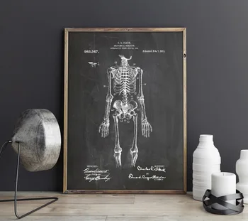 Ľudské Anatomické Kostra patent, wall art ,Zdravotnícke, plagáty,anatomickej kresby dekor,ročník tlače,plán, darček, obraz