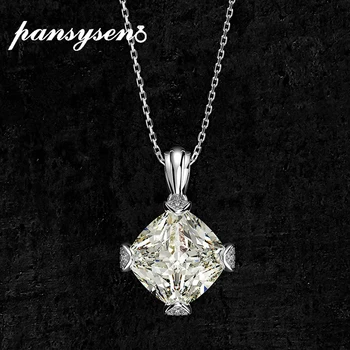 PANSYSEN Luxusné 11ct Princezná Rez Vytvorený Moissanite Diamant, Drahokam Prívesok Náhrdelníky Masívneho Striebra 925 Jemné Šperky, Náhrdelníky