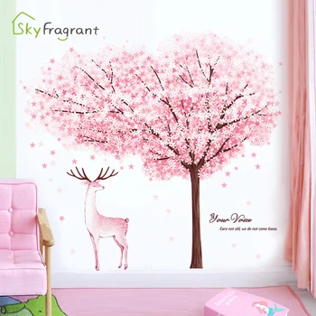 In pink čerešňa kvety víla samolepiace spálňa decor nálepky pozadí na stenu-nálepky domáce dekorácie detská izba decor