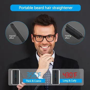 Prenosné Elektrické Narovnanie Vlasov Fúzy Kefa Rýchlo Styling Pre Mužov Hair Straightener Kulma Skladacia Špirála Pre Cestovanie