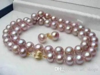 Móda 8-9MM Prírodná Levanduľa akoya umelo pestované perly Náušnice, náhrdelník Nastaviť 18