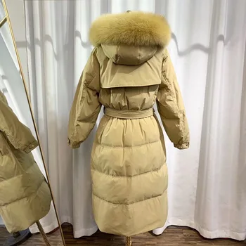 2020 Zimné Ženy Nadol Bunda Zahustiť Teplé Dlho Dole Kabát Ženy Single-breasted Kapucňou Kožušiny Golier Nadol Bunda Ženy Streetwear