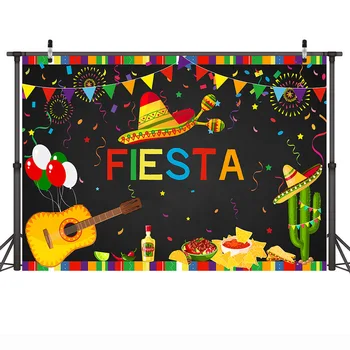 Mexiko Fiesta Tematické Narodeninovej Party Pozadie Dekorácie Mexickej Karneval Foto Pozadie Gitara Deň Mŕtvych Fotografie