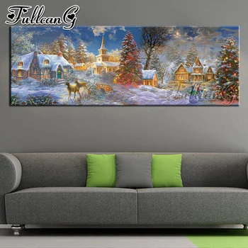 FULLCANG Ticho, Vianočný diy 5d plný diamond výšivky veľkej mozaiky plátno na maľovanie scenérie jeleň dekorácie FC2088